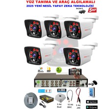 Prolife 5 Kameralı Yeni Nesil Yüz Tanımalı Insan Yüzü Eşgal Fotoğrafı Çeken 5 Mp Sony Full HD Ultra Üstün Kalite Güvenlik Kamerası Seti