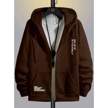 Amor Man Büyük Beden Özel Tasarım Kapüşonlu Tam Fermuarlı Yourself Baskılı Oversize Erkek Sweatshırt