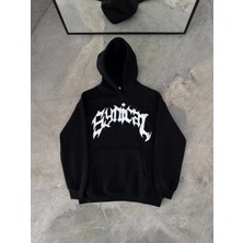 Tarz Yeri Kışlık Kapşonlu Baskılı Oversize Sweatshirt- Siyah