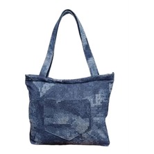 Tarz Yeri Blujin Desenli Piknik ve Deniz Cepli Fermuarlı Çanta - Mavi