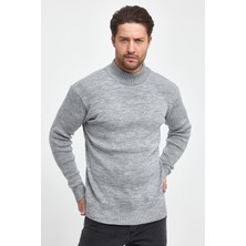 The Rule Erkek Gri Regular Fit Yarım Balıkçı Yaka Dokulu Desenli Triko Kazak RF0446