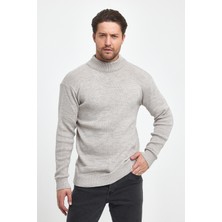 The Rule Erkek Bej Regular Fit Yarım Balıkçı Yaka Dokulu Desenli Triko Kazak RF0446