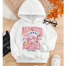 Kids Face Özel Tasarım Kapüşonlu Beautıful Butterfly Baskılı Şardonlu Kışlık Kız Bebek-Çocuk Sweatshırt