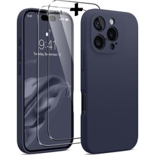 MTK Moveteck Iphone 16 Pro Max Kılıf Kamera Korumalı Yumuşak Renkli Silikon + 9h Ekran Koruyucu Cam 2in1 Set