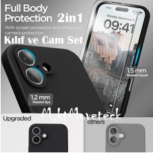 MTK Moveteck Iphone 16 Kılıf Kamera Korumalı Yumuşak Renkli Silikon + 9h Ekran Koruyucu Cam 2in1 Set