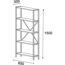 Vega 5 Raflı Metal Kitaplık 65 cm, Sepet Rengi