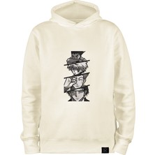 Loviras Unisex Hunter x Hunter Hoodie Nakışlı Ekru Kapşonlu Sweatshirt Kadın Erkek Oversize Sweat Hoodie