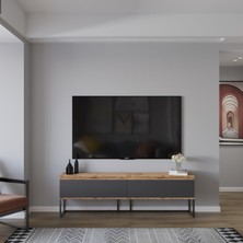 Aymobsan Perla Tv Ünitesi , Tv Sehpası , Düşer Kapak Tv Ünitesi , Metal Ayaklı Tv Ünitesi Atlantik Çam - Antrasit