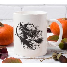 Nino Store Witch Süpürgeli Cadı Aya Karşı Happy Halloween Hediyelik Baskılı Kupa Bardak