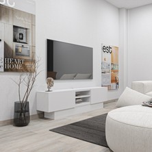 Aymobsan Liva Tv Sehpası Bazalı , Kapaklı Tv Ünitesi 160  cm, Beyaz