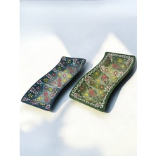Artistic Quality Dekoratif 2 Adet 3'er Bölmeli Şık Lale Çini Tasarımlı Kahvaltılık-Çerezlik-Sosluk