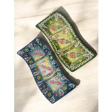 Artistic Quality Dekoratif 2 Adet 3'er Bölmeli Şık Lale Çini Tasarımlı Kahvaltılık-Çerezlik-Sosluk