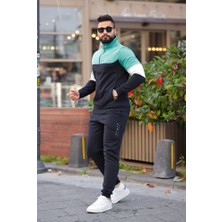 Tommy Life Erkek Fermuarlı Dik Yaka Renk Geçişli Baskı Detaylı Şardonlu Eşofman Takımı 85186 Indigo