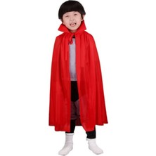 Kırmızı Renk Yakalı Pelerin Halloween Kostüm Çocuk Boy 90 cm