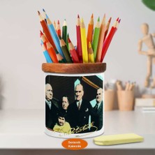 Manevi Kızı Ülkü ve Kemal Atatürk Ahşap Seramik Kalemlik-863