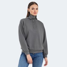 Slazenger VIDAL Kadın Oversize Sweatshirt Koyu Gri Düz Desenli Rahat Kesim Spor Giyim