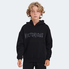 Slazenger LEXUS Unisex Çocuk Kapüşonlu Cepli Siyah Sweatshırt