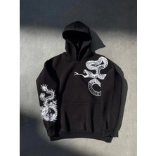 Tarz Yeri Uzun Kol Kapşonlu Baskılı Sweatshirt - Siyah