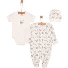 HelloBaby Yenidoğan Bebek Sevimli Fil Kendinden Eldivenli Tulum-Body-Şapka 3lü Set Unisex