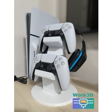 Work3d Ps5 2li Kol Tutucu + Kulaklık Standı ( 3 In 1 ) Beyaz