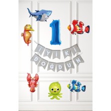 Pekshop Su Altı Canlıları Doğum Günü Balon Süsleme Seti Bannerlı Yaş Balonlu Deniz Canlıları Balon Paketi