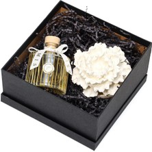 Missi 500 ml Özel El Kesimi Gold Çizgili Cam Seramik Çiçek Taşlı Oud Vanilya Oda Kokusu (Dekoratif Sıvama Kutulu)