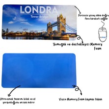 Büyük Boy Londra  Baskılı Memory Foam Kaymaz Taban Mouse Pad  Mouse