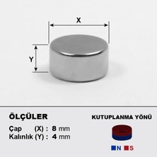 NeoHobi Neodyum Mıknatıs D8X4 Çap 8mm Kalınlık 4mm Çok Güçlü Mıknatıs 10 Adet