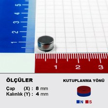 NeoHobi Neodyum Mıknatıs D8X4 Çap 8mm Kalınlık 4mm Çok Güçlü Mıknatıs 10 Adet