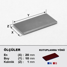 NeoHobi Neodyum Mıknatıs 20 x 10 x 1 Boy 20 mm En 10 mm Kalınlık 1 mm Çok Güçlü Mıknatıs 5 Adet