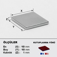 NeoHobi Neodyum Mıknatıs 10 x 10 x 1 Boy 10 mm En 10 mm Kalınlık 1 mm Çok Güçlü Mıknatıs 10 Adet