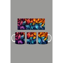 Fizello Renkli Çiçekler - Colorful Floral Temalı Kupa Hediyelik Sunumluk Çeyizlik Kahve Fincanı