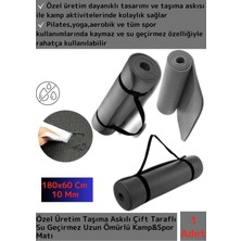 Özel Model Taşıma Askılı Çift Taraflı Kaymaz Su Geçirmez Pilates Kamp Fitness Yoga Matı Gri 10 mm