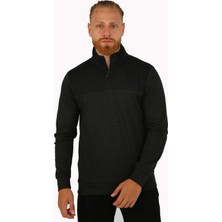 Brg Erkek Jakarlı Regular Fit Desenli Dik Yakalı Haki Sweatshirt