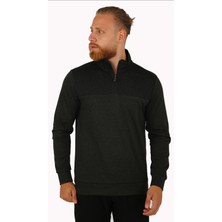 Brg Erkek Jakarlı Regular Fit Desenli Dik Yakalı Haki Sweatshirt