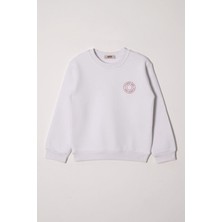Power Girl Nakışlı Kız Çocuk Ekru Renk Sweat