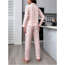 Bella Notte Pembe Kiraz Baskılı Uzun Pijama Takımı