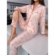 Bella Notte Pembe Kiraz Baskılı Uzun Pijama Takımı