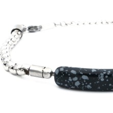 Siyah Obsidyen Doğal Taş ve Çelik Ayarlanabilir Bileklik SM-B-0092