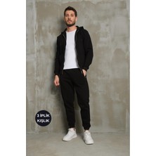 5016 Erkek Kışlık 3 iplik içi Pamuklu Kapşunlu kordonlu Fermuarlı 5016  Erkek Eşofman Takımı