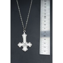 Ters Haç - Davut Yıldızı  Gümüş Kaplama Unisex Düz Zincir Kolye kod 856