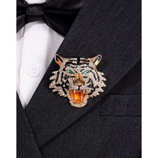 SE Jewellery Gold Zirkon Taş Detaylı Kaplan Tiger Gösterişli Broş