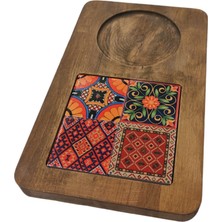 Katremia Store Zümrüt Çini Mia-Kilim Ahşap Fırınlanmış Kuru Kayın Çinili Sunum Tepsisi 14*23 cm