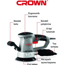 Crown Eksantrik Zımpara Makinası 150 mm CT13395 | Bakır Sargılı Profesyonel Dairesel Zımpara Makinesi 450W