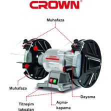 Crown Bakır Sargılı Taş Motoru 350 Watt CT13547 | Profesyonel Taşlama Motoru 350 W Bileme Makinesi 200MM