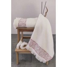 Sevim 2'li Kabartma Bordürlü & Püsküllü El/Yüz Havlusu - Yumuşak & Yüksek Su Emici- 50 x 85  cm  - Gül Rengi