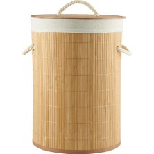 Nishev Bambu Yuvarlak Kirli Çamaşır Sepeti - Çok Amaçlı İpli Naturel Hasır