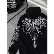 Üç Iplik Kapşonlu Baskılı Oversize Sweatshirt- Siyah