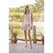 Monamise Kadın Çiçek Desenli ve Baskılı "you Are Awesome" Şort Takımı 24073