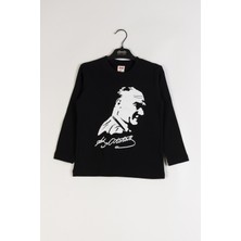 Atatürk Baskılı Pamuklu Bisiklet Yaka Uzun Kollu Tören 29 Ekim 10 Kasım Erkek ve Kız Çocuk T-Shirt